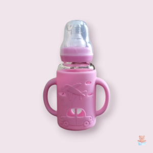 baby glass feeder with handle and silicone cover 120ml 4oz imported 2